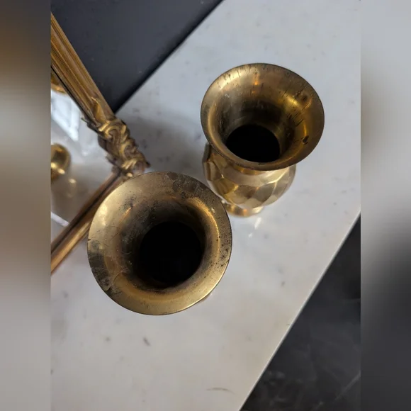 Vintage, set of 2,  Solid Brass Vase with Swirls, Made in India, 7" tall - Picture 3 of 5